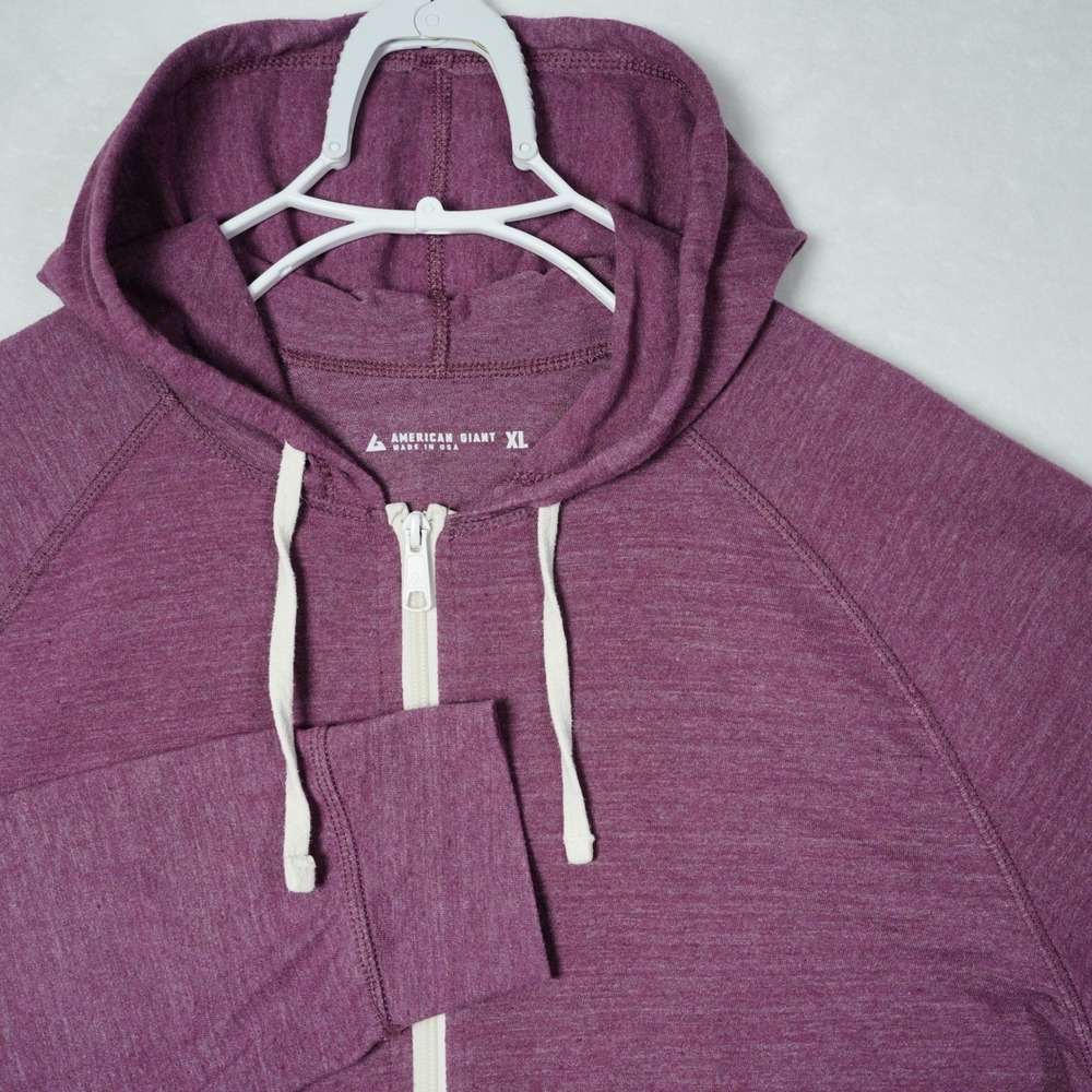 American Giant Mens XL Heathered Purple Full Zip Lightweight Hoodie Made in USA